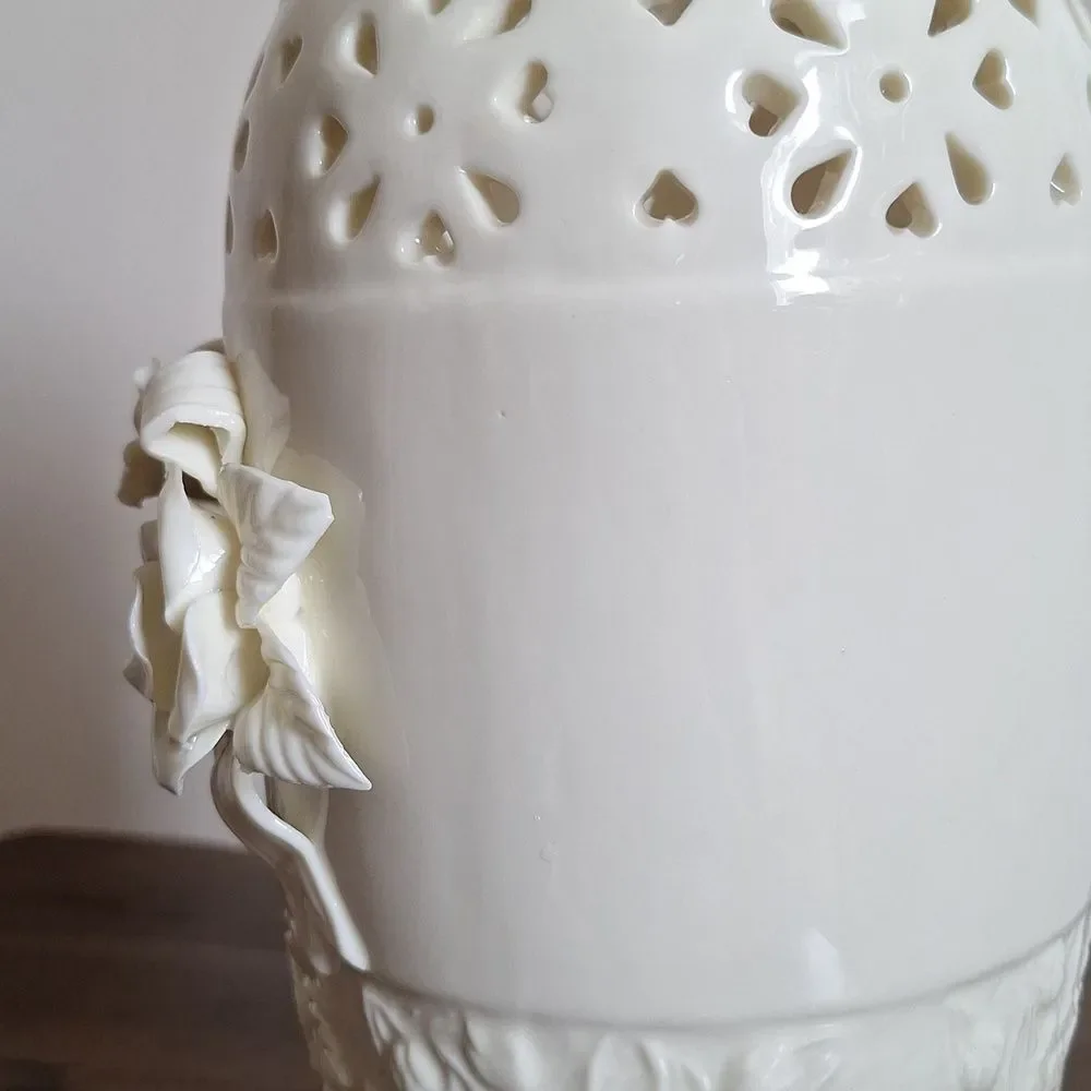 Vintage Capodimonte Style Cream Rose Vase Heart Cutout Victorian Cottagecore